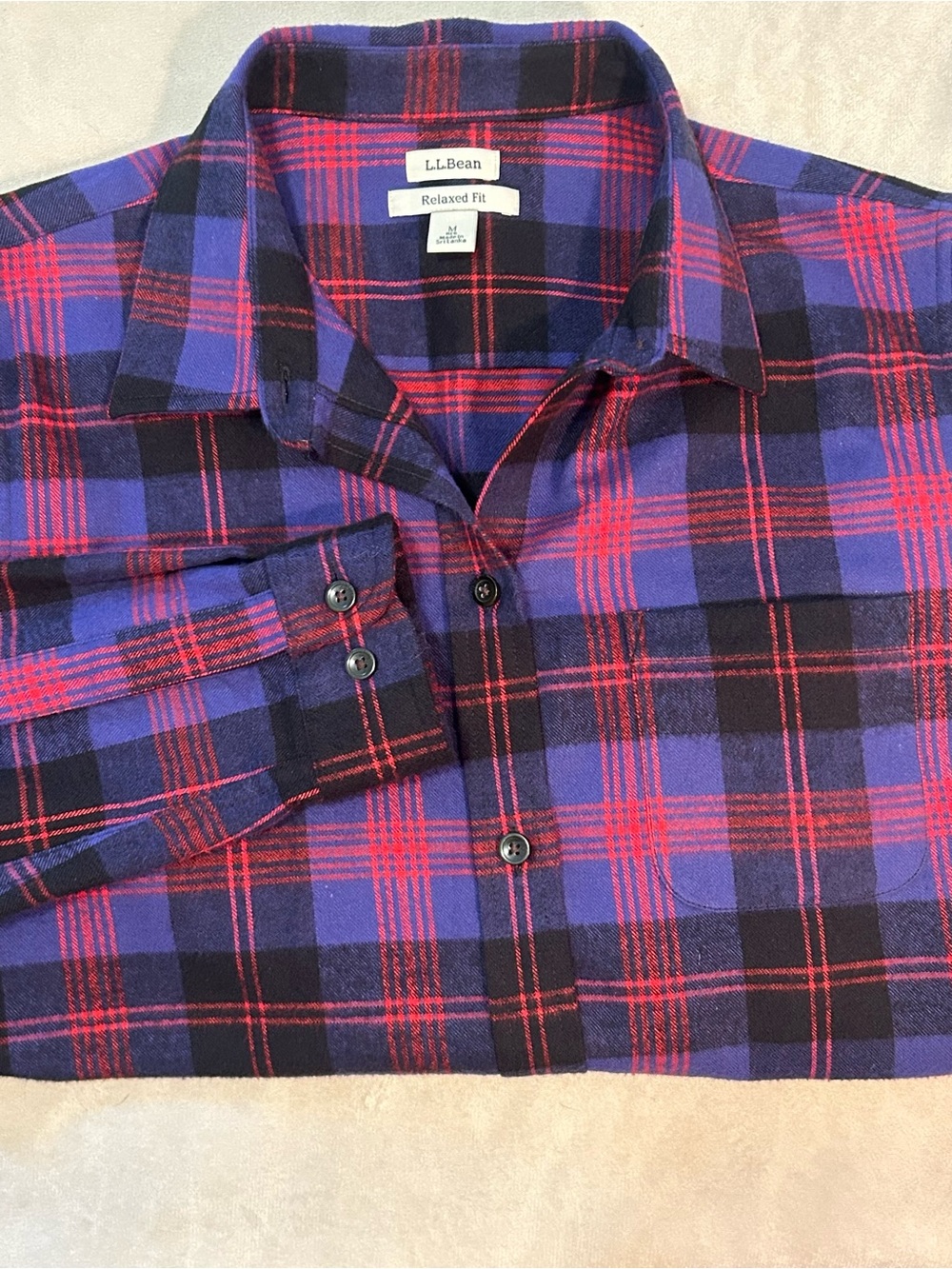 LL Bean Womens M Regular Scotch Plaid Flannel Shirt Relaxed Fit Long Sleeve Top